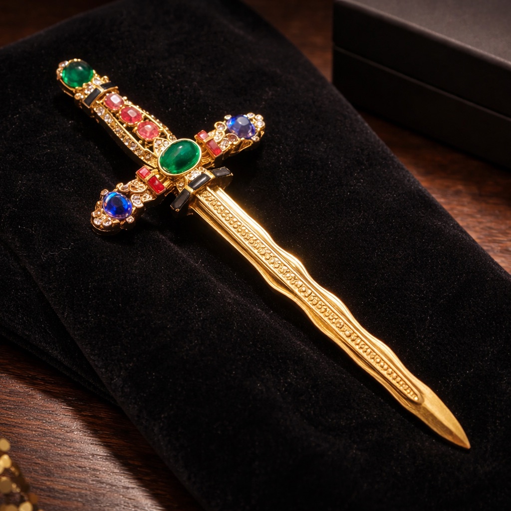 Elegant Gold And Multicolor Jeweled Brooch